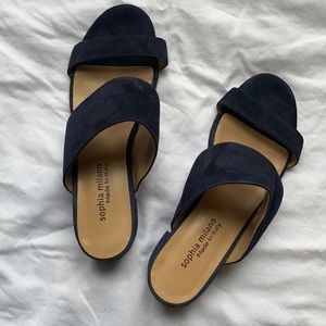 Navy suade sandals. 7.5, made in Italy. Never worn.